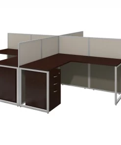 Bush Business Furniture Easy Office 60W 4 Person L Shaped Cubicle Desk W/ Drawers and 45H Panels, Mocha Cherry