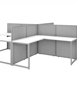 Bush Business Furniture Easy Office 60W 4 Person L Shaped Cubicle Desk Workstation W/ 45H Panels, Pure White