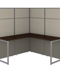 Bush Business Furniture Easy Office 60W L Shaped Cubicle Desk Workstation W/ 66H Panels, Mocha Cherry