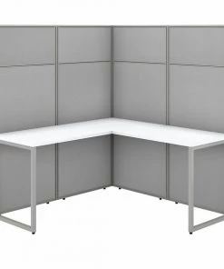Bush Business Furniture Easy Office 60W L Shaped Cubicle Desk Workstation W/ 66H Panels, Pure White