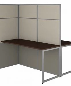 Bush Business Furniture Easy Office 60W 2 Person Cubicle Desk Workstation W/ 66H Panels, Mocha Cherry