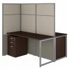 Bush Business Furniture Easy Office 60W 2 Person Cubicle Desk W/ File Cabinets and 66H Panels, Mocha Cherry