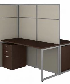 Bush Business Furniture Easy Office 60W 2 Person Cubicle Desk W/ File Cabinets and 66H Panels, Mocha Cherry