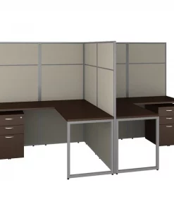 Bush Business Furniture Easy Office 60W 2 Person L Shaped Cubicle Desk W/ Drawers and 66H Panels, Mocha Cherry