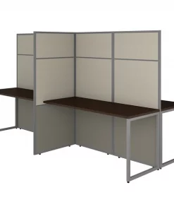 Bush Business Furniture Easy Office 60W 4 Person Cubicle Desk Workstation W/ 66H Panels, Mocha Cherry