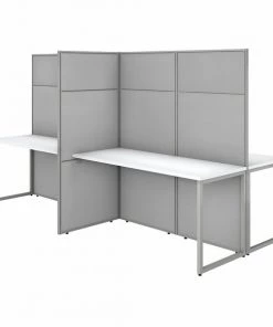 Bush Business Furniture Easy Office 60W 4 Person Cubicle Desk Workstation W/ 66H Panels, Pure White