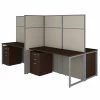 Bush Business Furniture Easy Office 60W 4 Person Cubicle Desk W/ File Cabinets and 66H Panels, Mocha Cherry