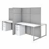 Bush Business Furniture Easy Office 60W 4 Person Cubicle Desk W/ File Cabinets and 66H Panels, Pure White