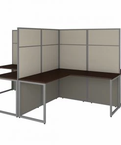 Bush Business Furniture Easy Office 60W 4 Person L Shaped Cubicle Desk Workstation W/ 66H Panels, Mocha Cherry