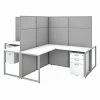Bush Business Furniture Easy Office 60W 4 Person L Shaped Cubicle Desk W/ Drawers and 66H Panels, Pure White