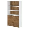 Bush Business Furniture Jamestown 5 Shelf Bookcase W/ Doors in White and Fresh Walnut