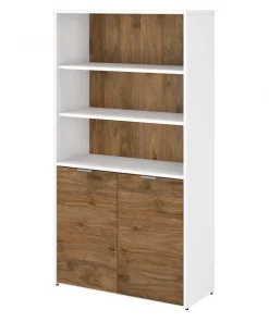 Bush Business Furniture Jamestown 5 Shelf Bookcase W/ Doors in White and Fresh Walnut