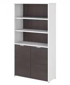 Bush Business Furniture Jamestown 5 Shelf Bookcase W/ Doors in White and Storm Gray