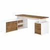 Bush Business Furniture Jamestown 72W L Shaped Desk W/ Drawers in White and Fresh Walnut