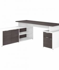 Bush Business Furniture Jamestown 72W L Shaped Desk W/ Drawers in White and Storm Gray