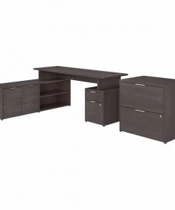 Bush Business Furniture Jamestown 72W L Shaped Desk W/ Drawers and Lateral File Cabinet, Storm Gray