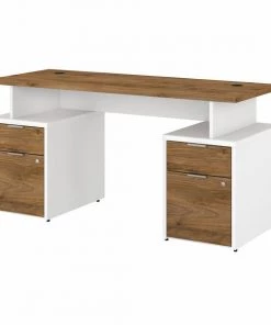 Bush Business Furniture Jamestown 60W Desk W/ 4 Drawers in White and Fresh Walnut