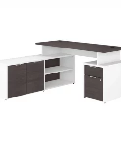 Bush Business Furniture Jamestown 60W L Shaped Desk W/ Drawers in White and Storm Gray