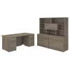 Bush Business Furniture Office 500 72W x 36D Executive Desk W/ Drawers, Lateral File Cabinets and Hutch, Modern Hickory