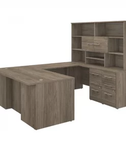 Bush Business Furniture Office 500 72W U Shaped Executive Desk W/ Drawers and Hutch, Modern Hickory
