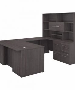 Bush Business Furniture Office 500 72W U Shaped Executive Desk W/ Drawers and Hutch, Storm Gray