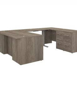 Bush Business Furniture Office 500 72W Height Adjstbl U Shaped Executive Desk W/ Drawers, Modern Hickory