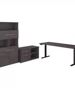 Bush Business Furniture Office 500 72W Height Adjstbl Standing Desk W/ Storage and Bookcase, Storm Gray