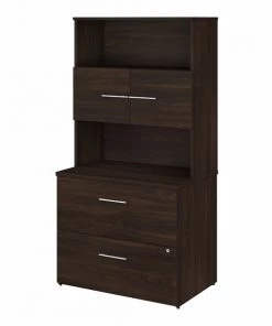 Bush Business Furniture Office 500 36W 2 Drawer Lateral File Cabinet W/ Hutch in Black Walnut