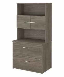 Bush Business Furniture Office 500 36W 2 Drawer Lateral File Cabinet W/ Hutch, Modern Hickory