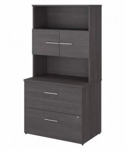 Bush Business Furniture Office 500 36W 2 Drawer Lateral File Cabinet W/ Hutch in Storm Gray