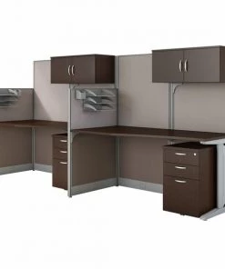 Bush Business Furniture Office in an Hour 2 Person Cubicle Workstations in Mocha Cherry