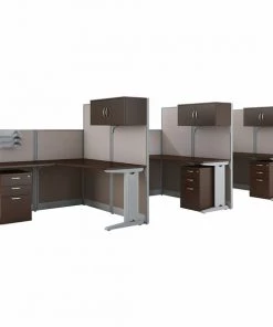 Bush Business Furniture Office, an Hour 3 Person L Shaped Cubicle Workstations, Mocha Cherry