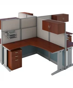 Bush Business Furniture Office, an Hour 4 Person L Shaped Cubicle Workstations, Hansen Cherry