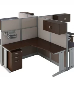 Bush Business Furniture Office, an Hour 4 Person L Shaped Cubicle Workstations, Mocha Cherry