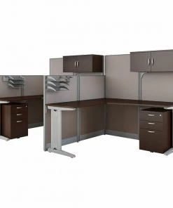 Bush Business Furniture Office, an Hour 2 Person L Shaped Cubicle Workstations, Mocha Cherry
