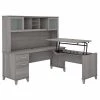 Bush Furniture Somerset 72W 3 Position Sit to Stand L Shaped Desk W/ Hutch, Platinum Gray