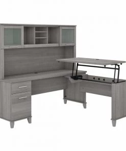 Bush Furniture Somerset 72W 3 Position Sit to Stand L Shaped Desk W/ Hutch, Platinum Gray