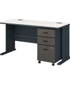 Bush Business Furniture Series A 60W Desk W/ Mobile File Cabinet in Slate and White Spectrum