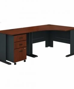 Bush Business Furniture Series A 48W Corner Desk W/ 36W Return and Mobile File Cabinet, Hansen Cherry and Galaxy
