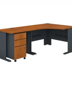 Bush Business Furniture Series A 48W Corner Desk W/ 36W Return and Mobile File Cabinet, Natural Cherry and Slate