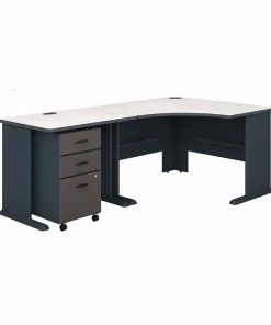 Bush Business Furniture Series A 48W Corner Desk W/ 36W Return and Mobile File Cabinet, Slate and White Spectrum