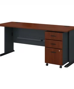 Bush Business Furniture Series A 72W Desk W/ Mobile File Cabinet in Hansen Cherry and Galaxy