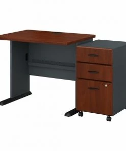 Bush Business Furniture Series A 36W Desk W/ Mobile File Cabinet in Hansen Cherry and Galaxy