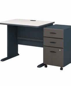 Bush Business Furniture Series A 36W Desk W/ Mobile File Cabinet in Slate and White Spectrum