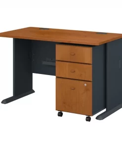 Bush Business Furniture Series A 48W Desk W/ Mobile File Cabinet in Natural Cherry and Slate