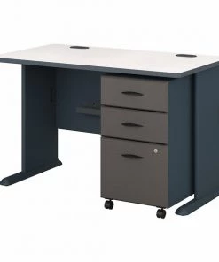 Bush Business Furniture Series A 48W Desk W/ Mobile File Cabinet in Slate and White Spectrum