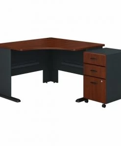 Bush Business Furniture Series A 48W Corner Desk W/ Mobile File Cabinet, Hansen Cherry and Galaxy