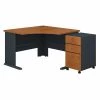Bush Business Furniture Series A 48W Corner Desk W/ Mobile File Cabinet, Natural Cherry and Slate