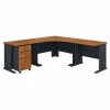Bush Business Furniture Series A 84W x 84D Corner Desk W/ Mobile File Cabinet, Natural Cherry and Slate