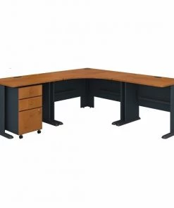 Bush Business Furniture Series A 84W x 84D Corner Desk W/ Mobile File Cabinet, Natural Cherry and Slate